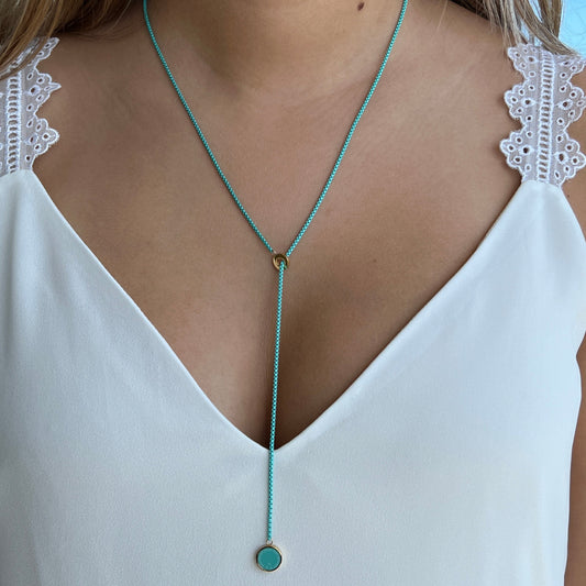 COLLAR LARIAT OCEAN CON CADENA Y CHIP TURQUESA