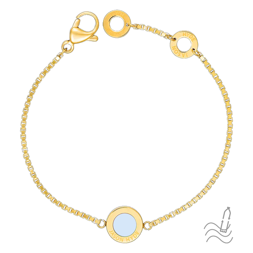 PULSERA OCEAN CADENA CHAPADA EN ORO Y CHIP BLANCO 