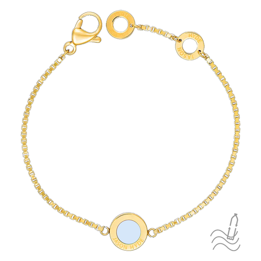 PULSERA OCEAN CADENA CHAPADA EN ORO Y CHIP BLANCO 