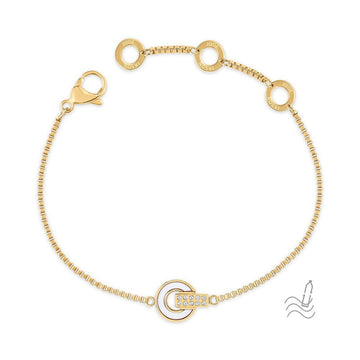 PULSERA NEREIDA CADENA CHAPADA EN ORO Y CHIP BLANCO  CON ZIRCONIAS 