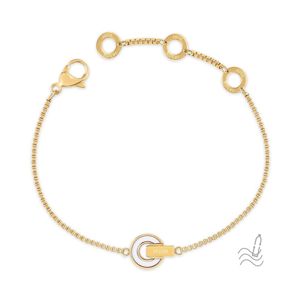 PULSERA NEREIDA CADENA CHAPADA EN ORO Y CHIP BLANCO 