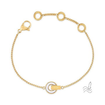 PULSERA NEREIDA CADENA CHAPADA EN ORO Y CHIP BLANCO 