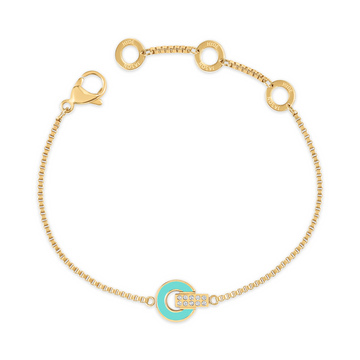 PULSERA NEREIDA CADENA CHAPADA EN ORO Y CHIP TURQUESA CON ZIRCONIAS 