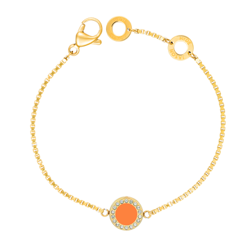 PULSERA OCEAN CADENA CHAPADA EN ORO Y CHIP NARANJA CON ZIRCONIAS 