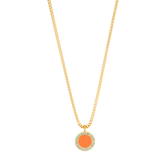 COLLAR OCEAN CADENA CHAPADA EN ORO Y CHIP NARANJA CON ZIRCONIAS 