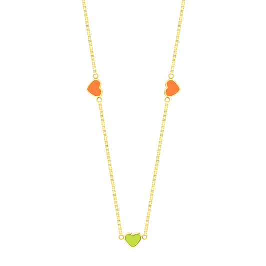 COLLAR AMARE CADENA CHAPADA EN ORO Y CHIPS VERDE LIMÓN Y NARANJA 