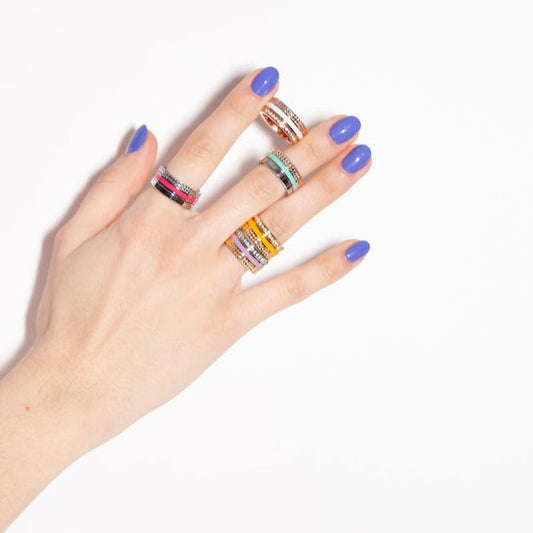 ANILLO DE TUBO WEWA COLOR TURQUESA CON ZIRCONIAS